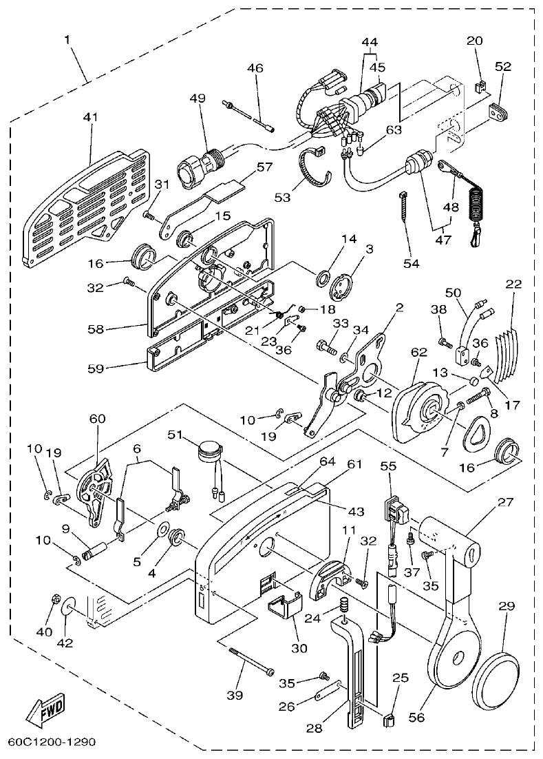 Yamaha 40VMHO, 40VEO, 40YETO REMOTE CONTROL ASSY parts diagram